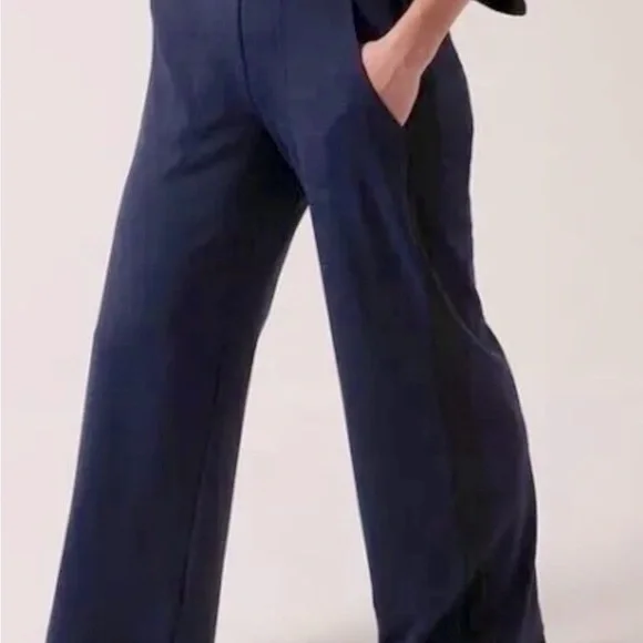 Athleta NEW Venice Wide Leg Color Block pant, Navy with Black Side Trim. Pockets - Picture 2 of 14